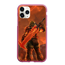 Чехол iPhone 11 Pro матовый Палач рока и башня Doom, цвет: 3D-малиновый