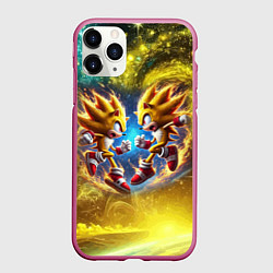 Чехол iPhone 11 Pro матовый Sonic and Shadow battle in space - movie, цвет: 3D-малиновый