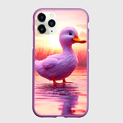Чехол iPhone 11 Pro матовый Уточка на розовом озере, цвет: 3D-фиолетовый