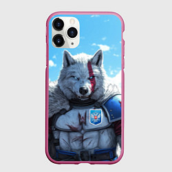 Чехол iPhone 11 Pro матовый Волк русский, цвет: 3D-малиновый