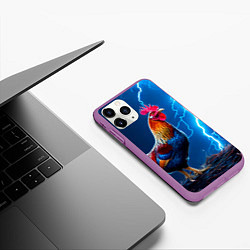 Чехол iPhone 11 Pro матовый Петух и молния, цвет: 3D-фиолетовый — фото 2