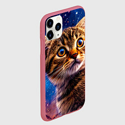 Чехол iPhone 11 Pro матовый Шотландская прямоухая кошка в космосе, цвет: 3D-малиновый — фото 2