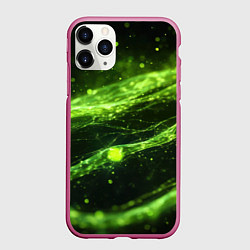 Чехол iPhone 11 Pro матовый Текстура зеленая жидкость, цвет: 3D-малиновый