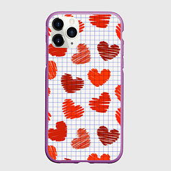 Чехол iPhone 11 Pro матовый Сердца на бумаге, цвет: 3D-фиолетовый