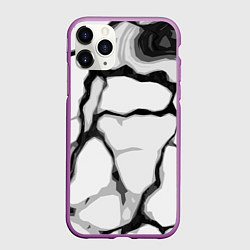 Чехол iPhone 11 Pro матовый Чёрные абстрактные полосы на белом фоне, цвет: 3D-фиолетовый