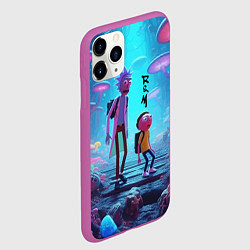 Чехол iPhone 11 Pro матовый Рик и Морти на планете неоновых грибов - нейроарт, цвет: 3D-фиолетовый — фото 2