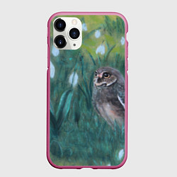 Чехол iPhone 11 Pro матовый Сова среди подснежников, цвет: 3D-малиновый