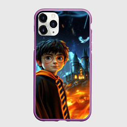 Чехол iPhone 11 Pro матовый Гарри Поттер на фоне огня, цвет: 3D-фиолетовый