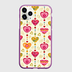 Чехол iPhone 11 Pro матовый Сердечки подборка, цвет: 3D-фиолетовый