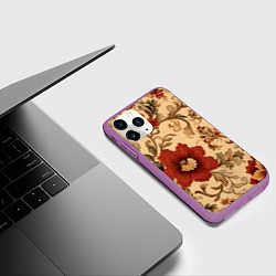 Чехол iPhone 11 Pro матовый Узоры с цветами в стиле ковра, цвет: 3D-фиолетовый — фото 2