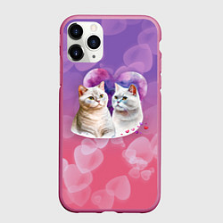 Чехол iPhone 11 Pro матовый Кошачья влюбленность, цвет: 3D-малиновый