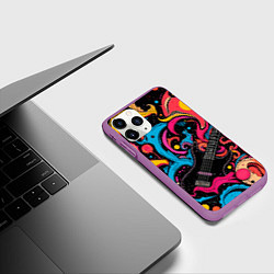 Чехол iPhone 11 Pro матовый Psychedelic abstract guitar, цвет: 3D-фиолетовый — фото 2