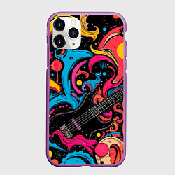 Чехол iPhone 11 Pro матовый Psychedelic abstract guitar, цвет: 3D-фиолетовый