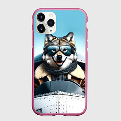 Чехол iPhone 11 Pro матовый Волк авиатор, цвет: 3D-малиновый