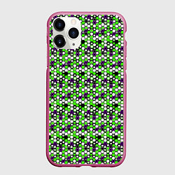 Чехол iPhone 11 Pro матовый Киберпанк шестиугольники зелёные, цвет: 3D-малиновый