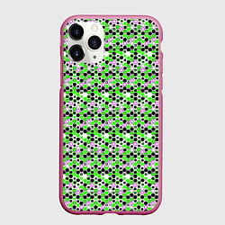 Чехол iPhone 11 Pro матовый Киберпанк шестиугольники зелёные, цвет: 3D-малиновый