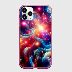 Чехол iPhone 11 Pro матовый Colorfull neon space clouds - ai art fantasy, цвет: 3D-малиновый