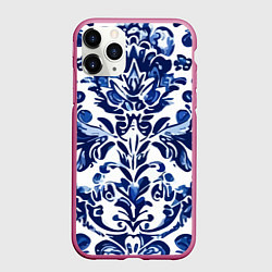 Чехол iPhone 11 Pro матовый Гжель русский узор акварель, цвет: 3D-малиновый