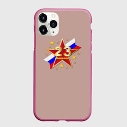 Чехол iPhone 11 Pro матовый Звезда на фоне флага России, цвет: 3D-малиновый
