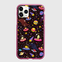Чехол iPhone 11 Pro матовый Мультяшные космические обитатели, цвет: 3D-малиновый