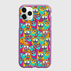 Чехол iPhone 11 Pro матовый Разноцветные совы мультяшные, цвет: 3D-фиолетовый