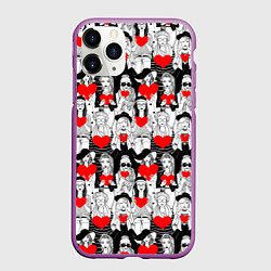 Чехол iPhone 11 Pro матовый Девушки держат сердца, цвет: 3D-фиолетовый