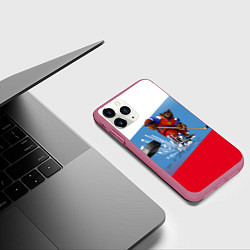 Чехол iPhone 11 Pro матовый Русский хоккей, цвет: 3D-малиновый — фото 2