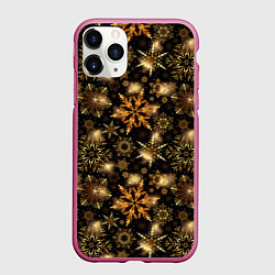 Чехол iPhone 11 Pro матовый Золотые снежинки, цвет: 3D-малиновый