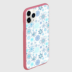 Чехол iPhone 11 Pro матовый Бирюзовые снежинки, цвет: 3D-малиновый — фото 2