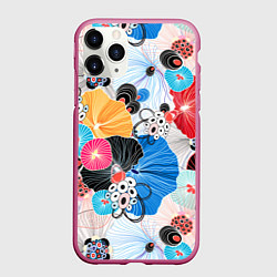 Чехол iPhone 11 Pro матовый Цветы - абстрактные узоры, цвет: 3D-малиновый