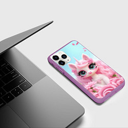 Чехол iPhone 11 Pro матовый Единорог в цветочном поле, цвет: 3D-фиолетовый — фото 2