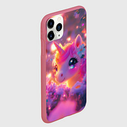 Чехол iPhone 11 Pro матовый Единорог и светлячки, цвет: 3D-малиновый — фото 2