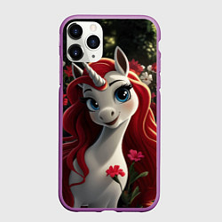 Чехол iPhone 11 Pro матовый Единорожка с рыжими волосами, цвет: 3D-фиолетовый