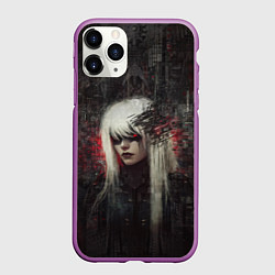 Чехол iPhone 11 Pro матовый Беловолосая девушка-киборг, цвет: 3D-фиолетовый