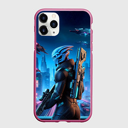 Чехол iPhone 11 Pro матовый Mass Effect - neon glow fantastic, цвет: 3D-малиновый