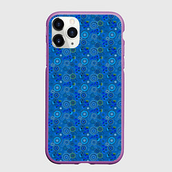Чехол iPhone 11 Pro матовый Этнический синий деревенский абстрактный узор, цвет: 3D-фиолетовый