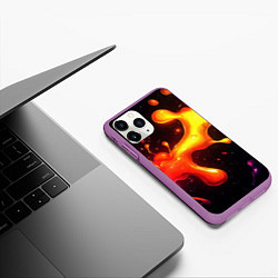 Чехол iPhone 11 Pro матовый Радужные кляксы на черном фоне, цвет: 3D-фиолетовый — фото 2