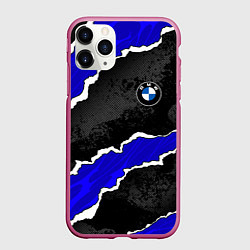 Чехол iPhone 11 Pro матовый BMW - синие разрывы, цвет: 3D-малиновый