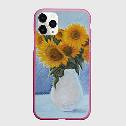 Чехол iPhone 11 Pro матовый Подсолнухи в вазе, цвет: 3D-малиновый