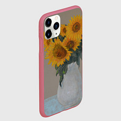 Чехол iPhone 11 Pro матовый Подсолнухи в вазе, цвет: 3D-малиновый — фото 2