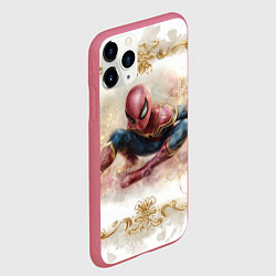 Чехол iPhone 11 Pro матовый Человек - паук розы и узоры, цвет: 3D-малиновый — фото 2