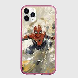Чехол iPhone 11 Pro матовый Человек - паук маслом, цвет: 3D-малиновый