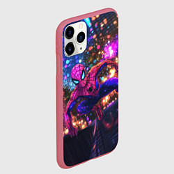 Чехол iPhone 11 Pro матовый Человек-паук и фиолетовый свет, цвет: 3D-малиновый — фото 2