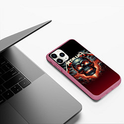 Чехол iPhone 11 Pro матовый Metallica - fire skull, цвет: 3D-малиновый — фото 2