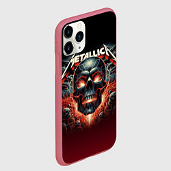 Чехол iPhone 11 Pro матовый Metallica - fire skull, цвет: 3D-малиновый — фото 2