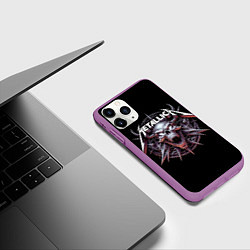 Чехол iPhone 11 Pro матовый Metallica - cool skull with horns, цвет: 3D-фиолетовый — фото 2