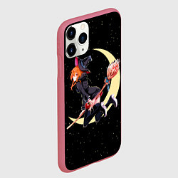 Чехол iPhone 11 Pro матовый Ведьма с яблоком летит на метле, цвет: 3D-малиновый — фото 2