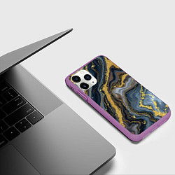 Чехол iPhone 11 Pro матовый Золотые диагонали, цвет: 3D-фиолетовый — фото 2