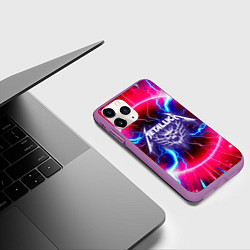 Чехол iPhone 11 Pro матовый Metallica - neon glow, цвет: 3D-фиолетовый — фото 2