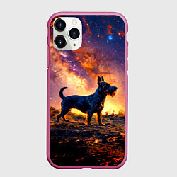 Чехол iPhone 11 Pro матовый Скотч-терьер в космосе, цвет: 3D-малиновый